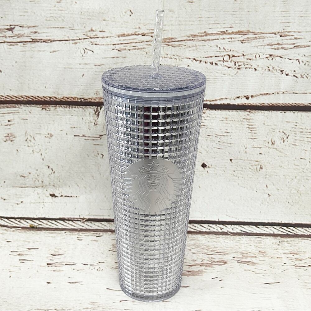 STARBUCKS Silver Grid Disco Venti Cold Cup Tumbler